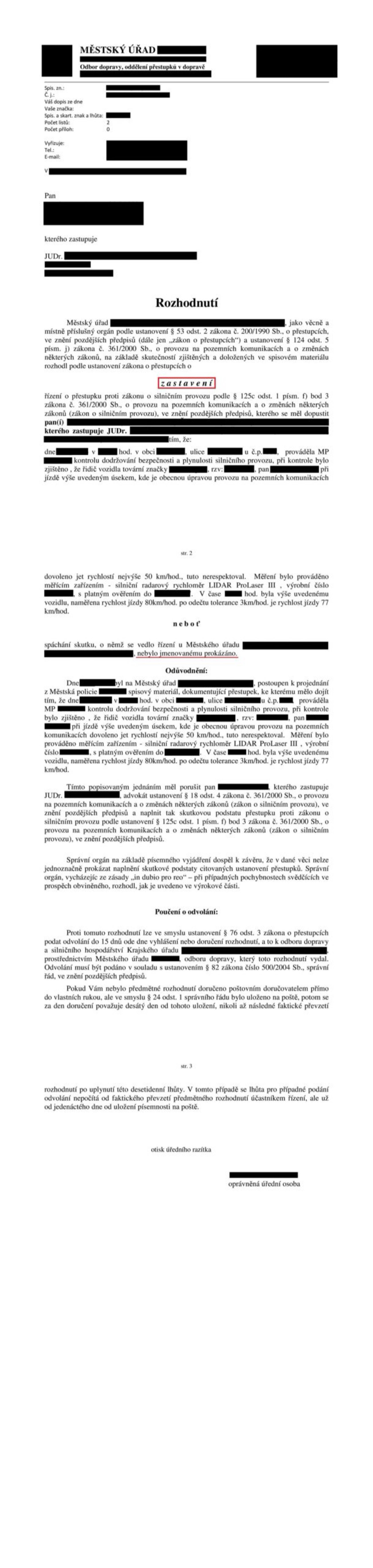Rozhodnutí — Měření LIDAR ProLaser III
